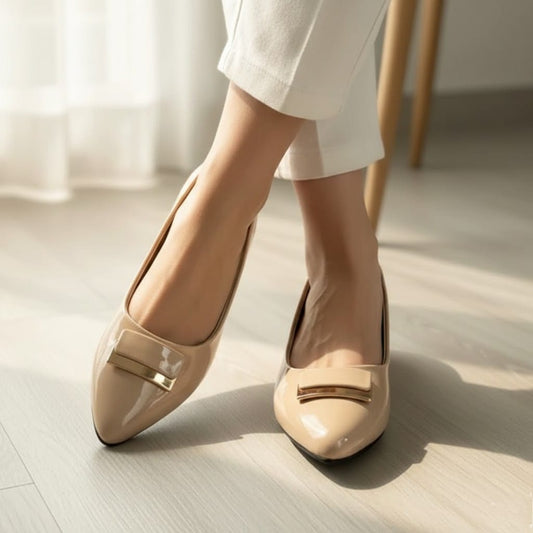 Beige Patent Pumps