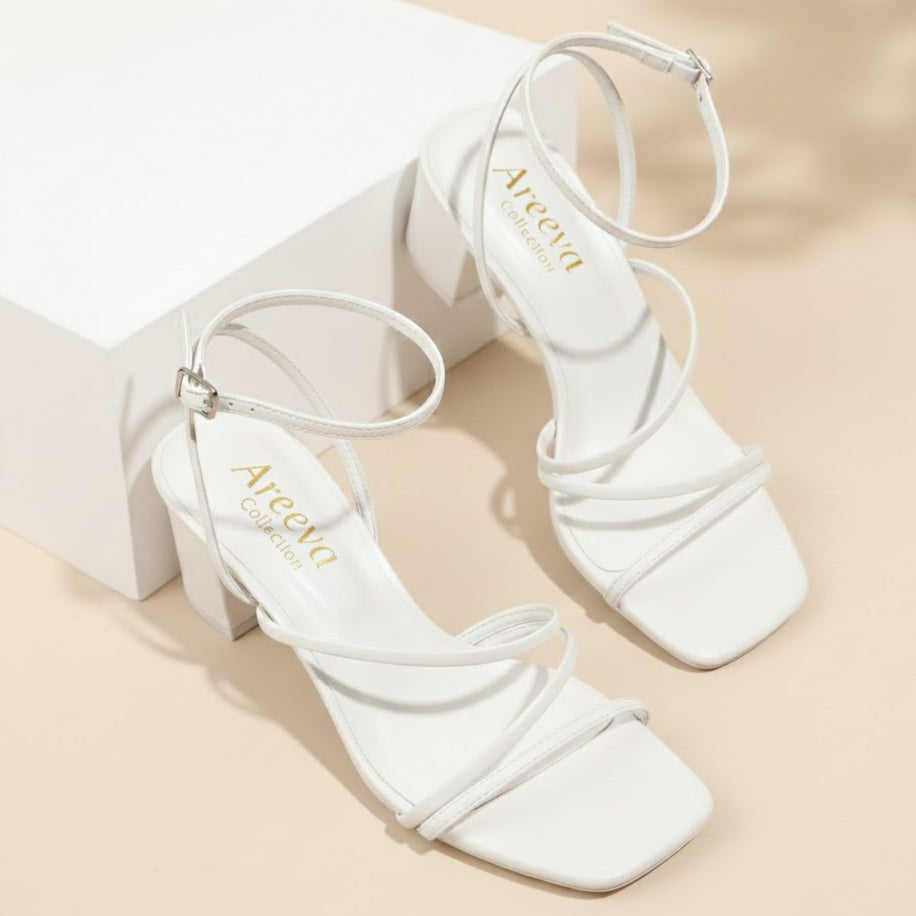 White Strappy  Block Heel