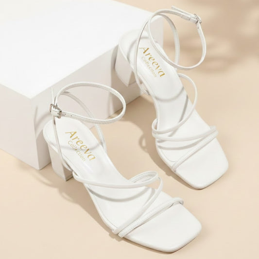 White Strappy  Block Heel
