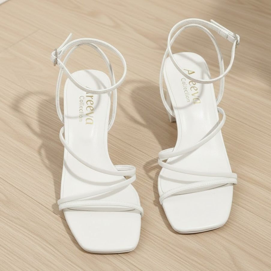 White Strappy  Block Heel