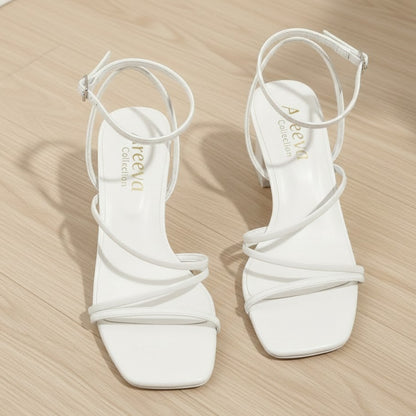 White Strappy  Block Heel