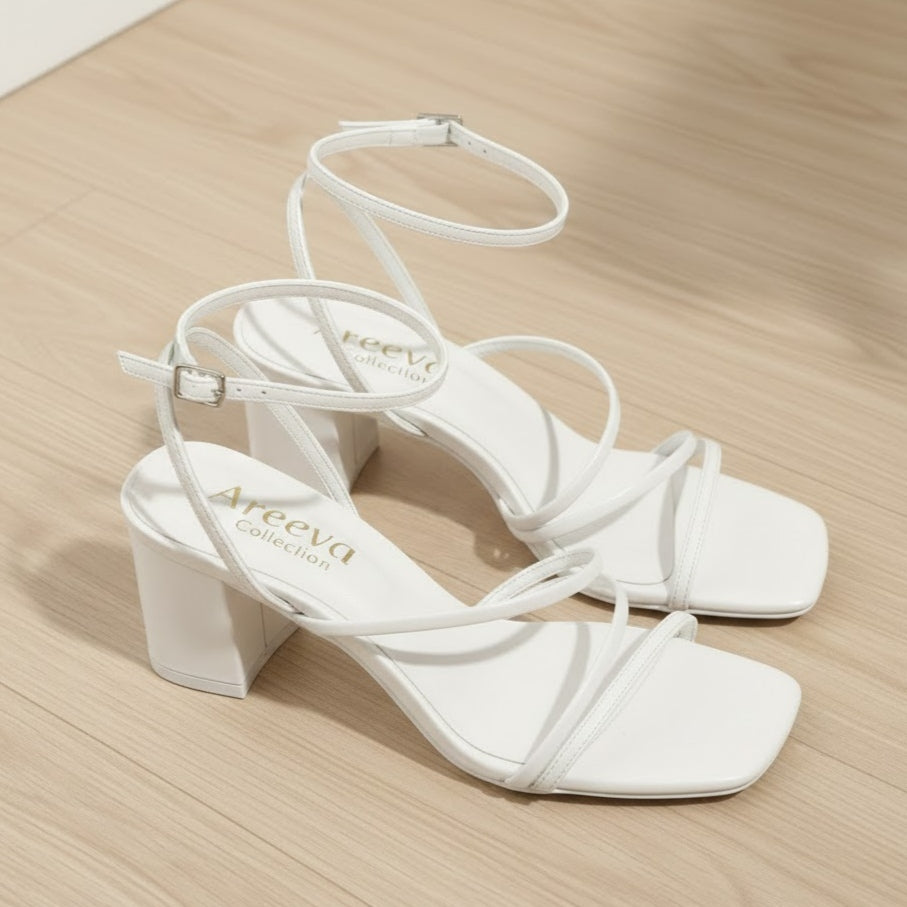 White Strappy  Block Heel