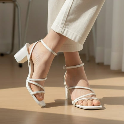 White Strappy  Block Heel