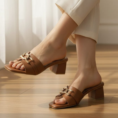 Brown Chain Block Heel